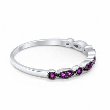 Half Eternity Wedding Band Round Simulated Amethyst CZ 925 Sterling Silver
